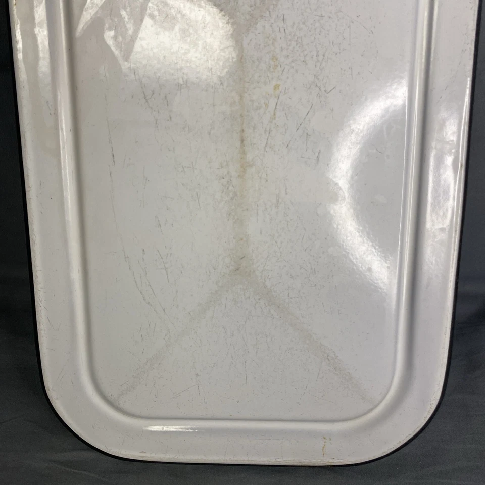 Graniteware Enamelware White Refrigerator Box Lid Only Black Rim 8.25” X 12.75” - Image 3 of 4