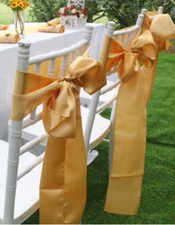 50x Gold Satin Chair Sashes Bow Wedding Anniversary Banquet Party Ceremony Decor