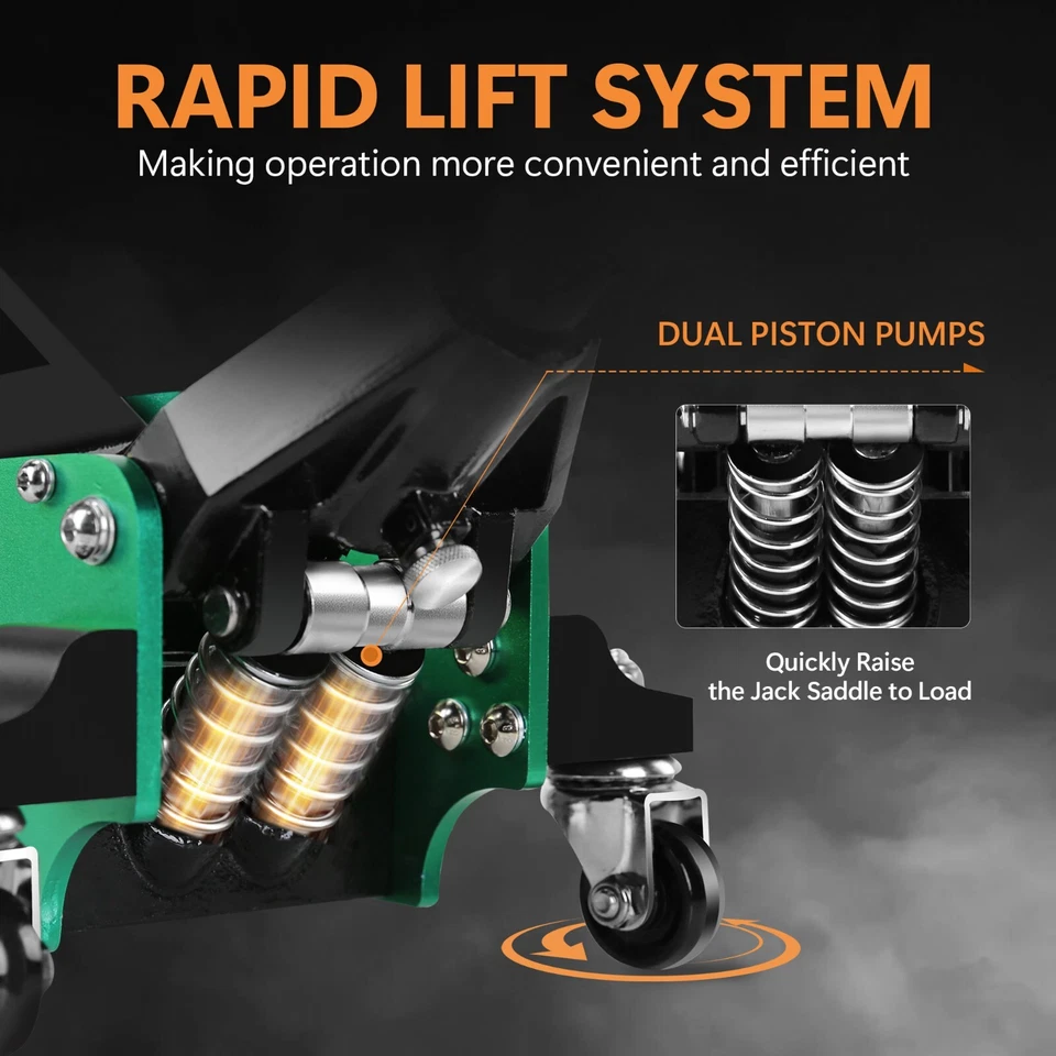 Aluminum and Steel Floor Jack 1.5 Ton Dual Pump Hydraulic Low Profile Car Jack - Image 3 of 4