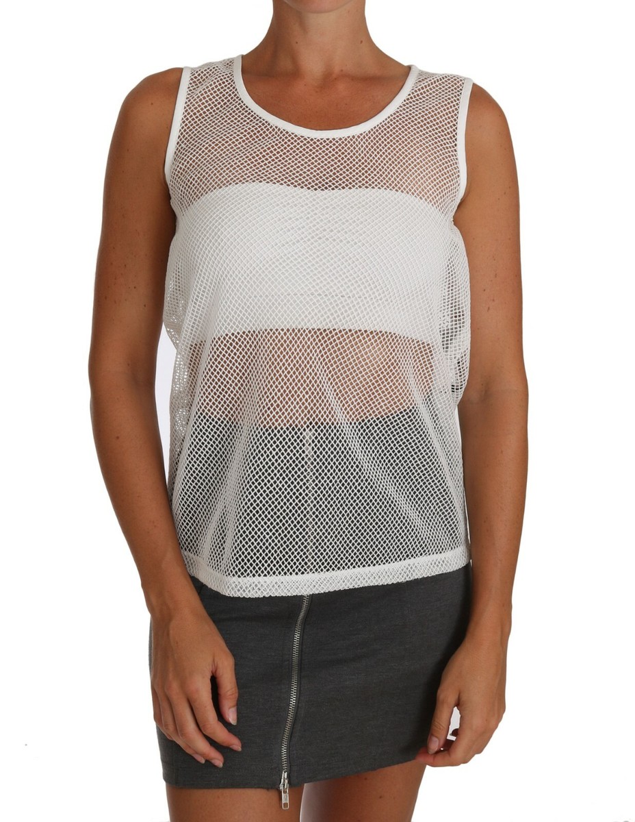 DOLCE & GABBANA White Net Tank Top Transparent Sleeveless