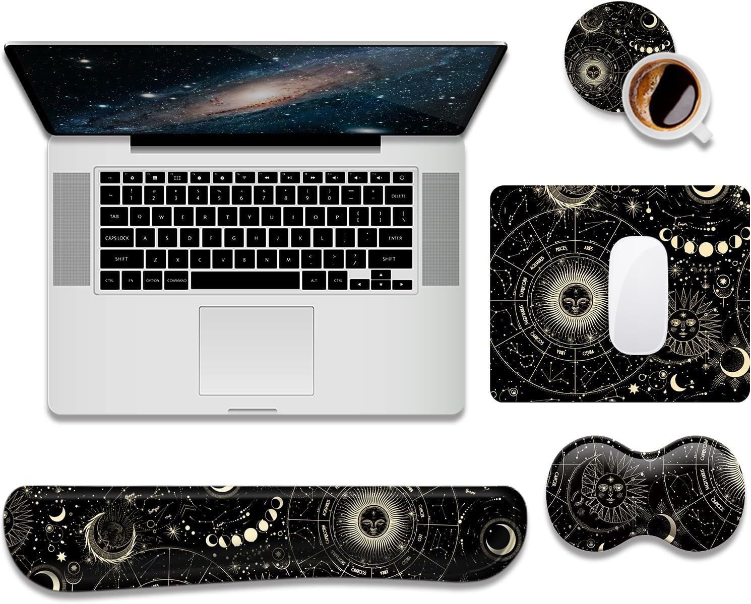 Ergonomic Keyboard and Mouse Wrist Rest Set with Mouse Pad and Coaster, 4-Piece-image