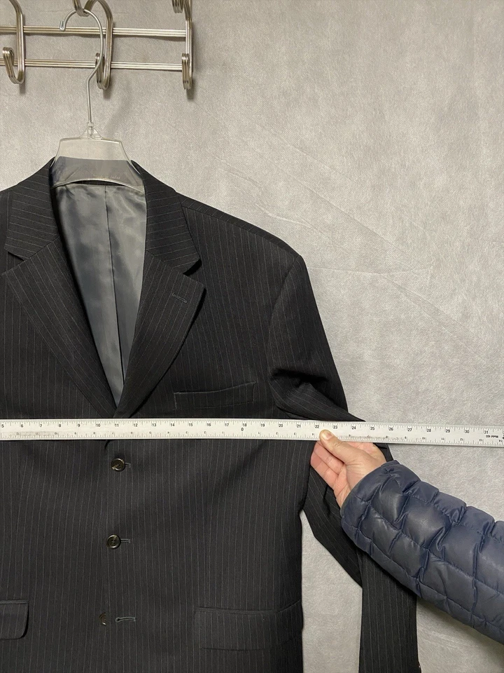 Chaps Suit Men 42L Gray Striped 3B Wool Career 34 X32 Pants Ralph Lauren Luxury - Image 3 of 4