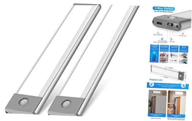 30-LED Under Cabinet Lights,USB 7.8 in-30LED-2PACK Silver White Light