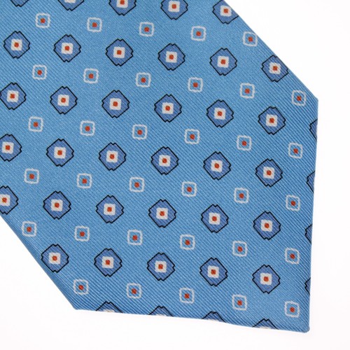 Drake's NWT Neck Tie in Light Blue with White/Orange Geometric Pattern 100% Silk - Picture 2 of 8