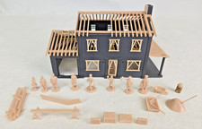 Built HO Scale Model Railroad Layout House Under Construction NM W/Figures