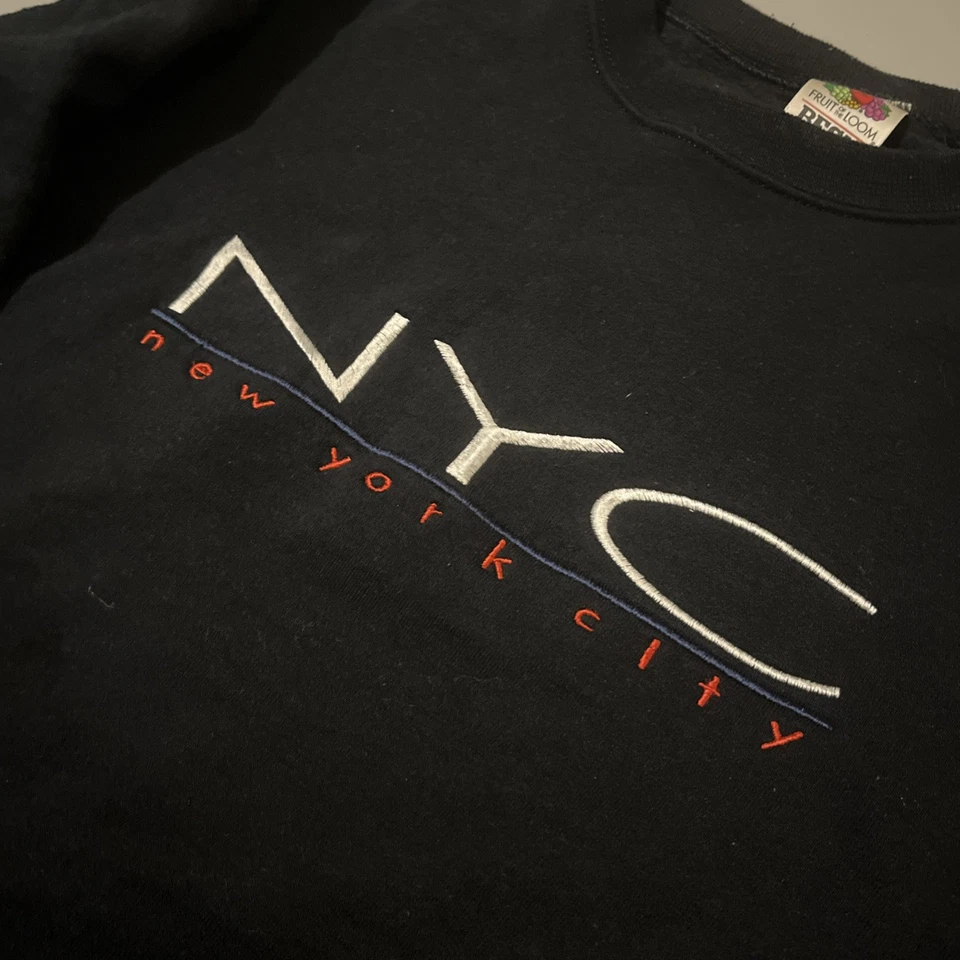 Suéter Fruit of the Loom Vintage Años 90 Ciudad de Nueva York Talla Grande Negro Foto 2 de 4