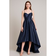 Alfred Sung Dress Womens 0 Navy D699S High Low Strapless Formal Evening Gown