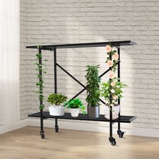 2-Tier Metal Plant Stand With Wheels for Indoor/Outdoor Flower Pots