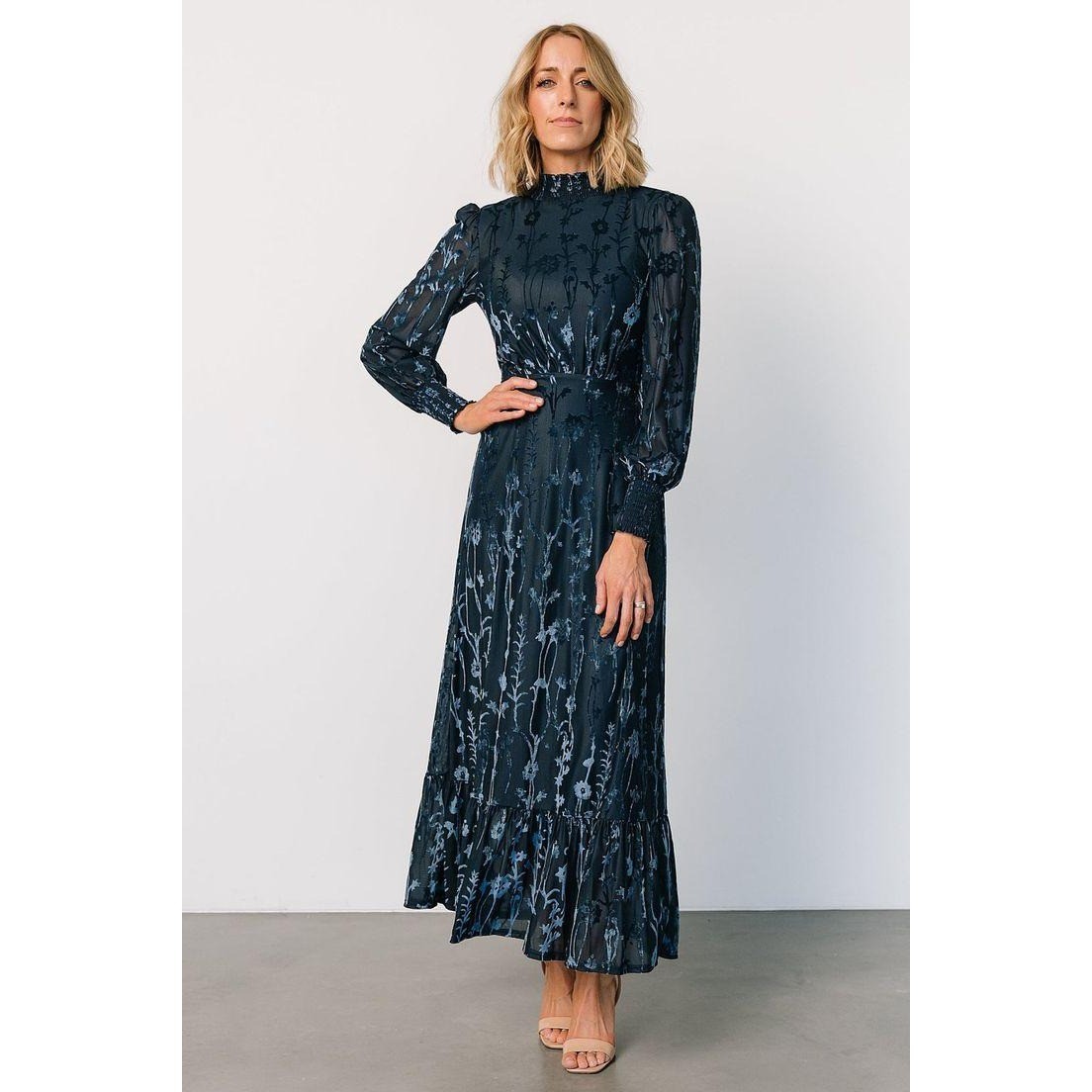 Baltic Born NWOT Penelope Velvet Maxi Dress Navy Burnout Floral