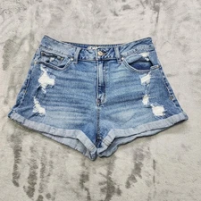 Rewash Jean Shorts Womens 11/30 Blue Super High Rise Mom Cuffed Distressed