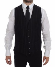 Dolce & Gabbana Black Striped Wool Logo Vest Gilet Men's Weste