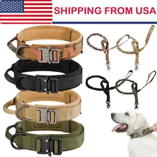 Tactical Dog Collar w/ Handle +Leash Heavy Duty Military Service Canine Training