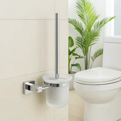 ECOSPA Toilet Brush and Holder Bathroom Accessories Wall Mounted Frosted Glass