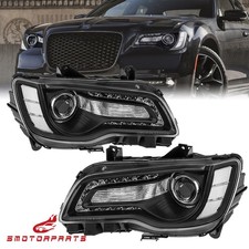 Black Headlights Led Drl Projector Headlamps W/bulbs For 2011-2023 Chrysler 300