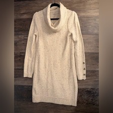 LOFT Cream Long Sleeve Cowl Neck Dress