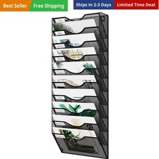 10 Pocket Mesh Wall File Organizer, Hanging Paper Folder Holder with Classify...