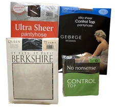 4 pkg Pantyhose Plus Size 1X-2X Control Top Sheer Mixed Lot Navy Coffee Suntan