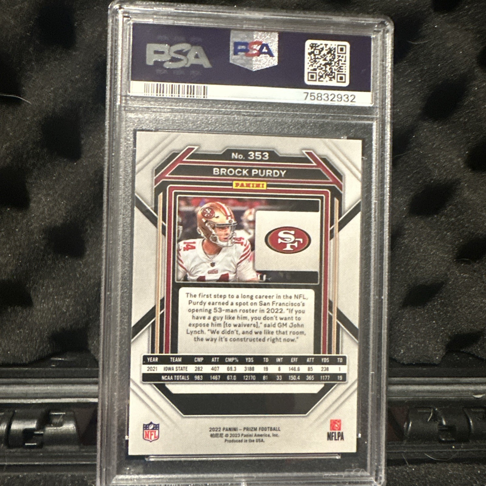 2022 Panini Prizm Brock Purdy #353 PSA 9 Mint Rookie RC 49ers view 2