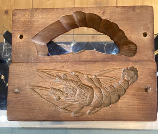 Kashigata Hand Carved Japanese Wooden Shrimp Pastry Mold/Wood Carving/Art