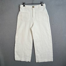 Zara Womens Size Medium Textured White Cotton Wide-Leg Pants