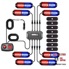 8pcs Led Strobe Lights 12v Sync Feature Red Blue 12led Emergency Red Blue