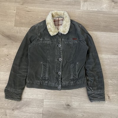 Vintage Roxy Jacket Womens Medium Green Corduroy Sherpa Flannel Lined Y2K Coat