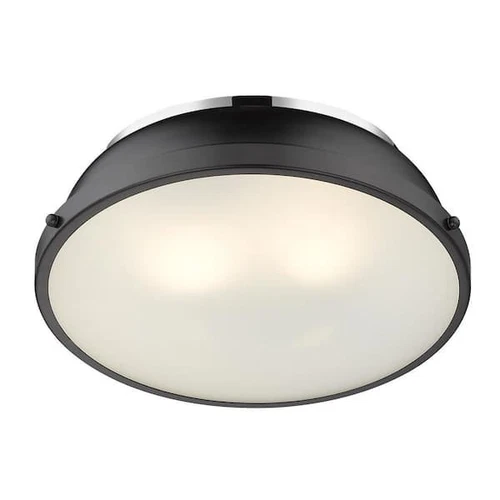 Duncan 14 in. 2-Light Chrome Flush Mount w/ Matte Black Shade by Golden Lighting - Picture 2 of 3