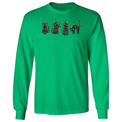 Black Cats Tangled Xmas Lights � Funny Festive Xmas Long Sleeve T-Shirt