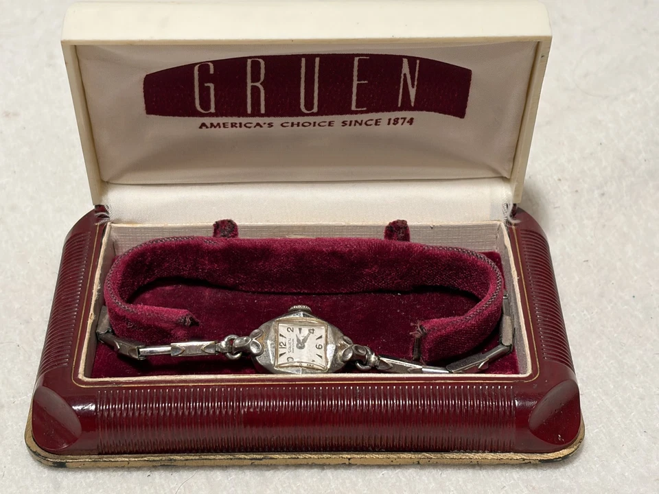 复古 GRUEN 女士手表 带原装 GRUEN 盒 - 原装弹力表带 — 第 2/4 张图片