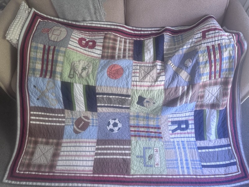 POTTERY BARN KIDS Twin Bed Quilt Varsity Sports Patchwork Quilt