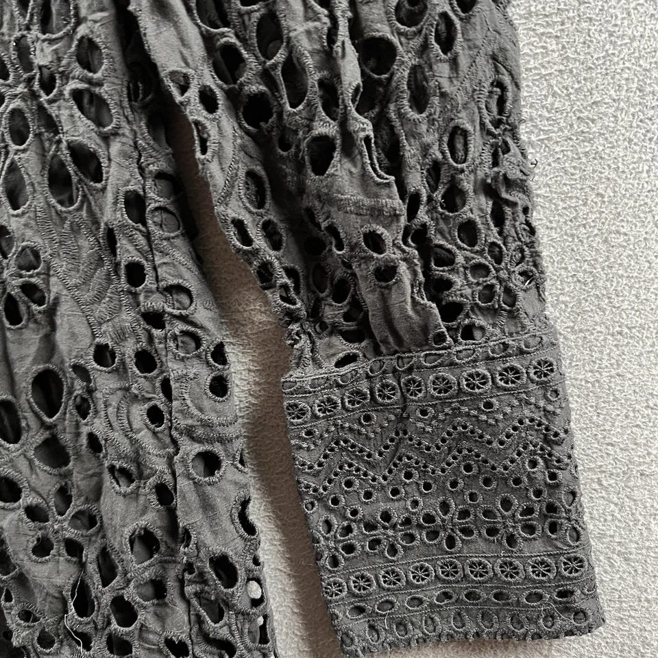 H&M Mini Dress S Black Broderie Anglaise Lace High Collar Cutwork Victorian Boho - Image 3 of 4