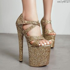 Women's Sequin Platform Super High Heel Buckle Clubwear Dancing Sandal Shoes Hot