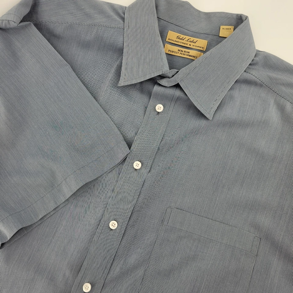 ROUNDTREE & YORKE Etiqueta Dorada Para Hombre 2XT Azul Pin Rayas Abotonadas Manga Corta Foto 4 de 4