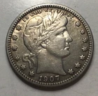 1907-S Barber Silver Quarter, XF. Strong Detail, Toning! STC! J90