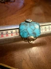 Vintage Sterling Silver Stag Head Ring with Turquoise Inlay Size 10