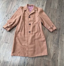 VTG Harris Tweed Overcoat Men’s 46 Brown Handwoven Scottish Wool Trench Top Coat