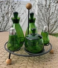 Rare Fenton Emerald Green Condiment Set Made for Rubel's & Co