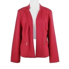 Chicos Red Open-Front Blazer With Gold Zipper Pockets, Size S