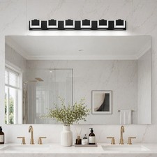 46 in Bathroom Black Dimmable LED Vanity 6 Light Over Mirror Wall Sconce Fixture