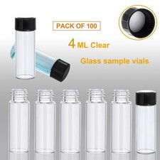 4ml Clear Glass Vials w/ Screw Caps and Plastic Stoppers 1 Dram Sample Vial 100x