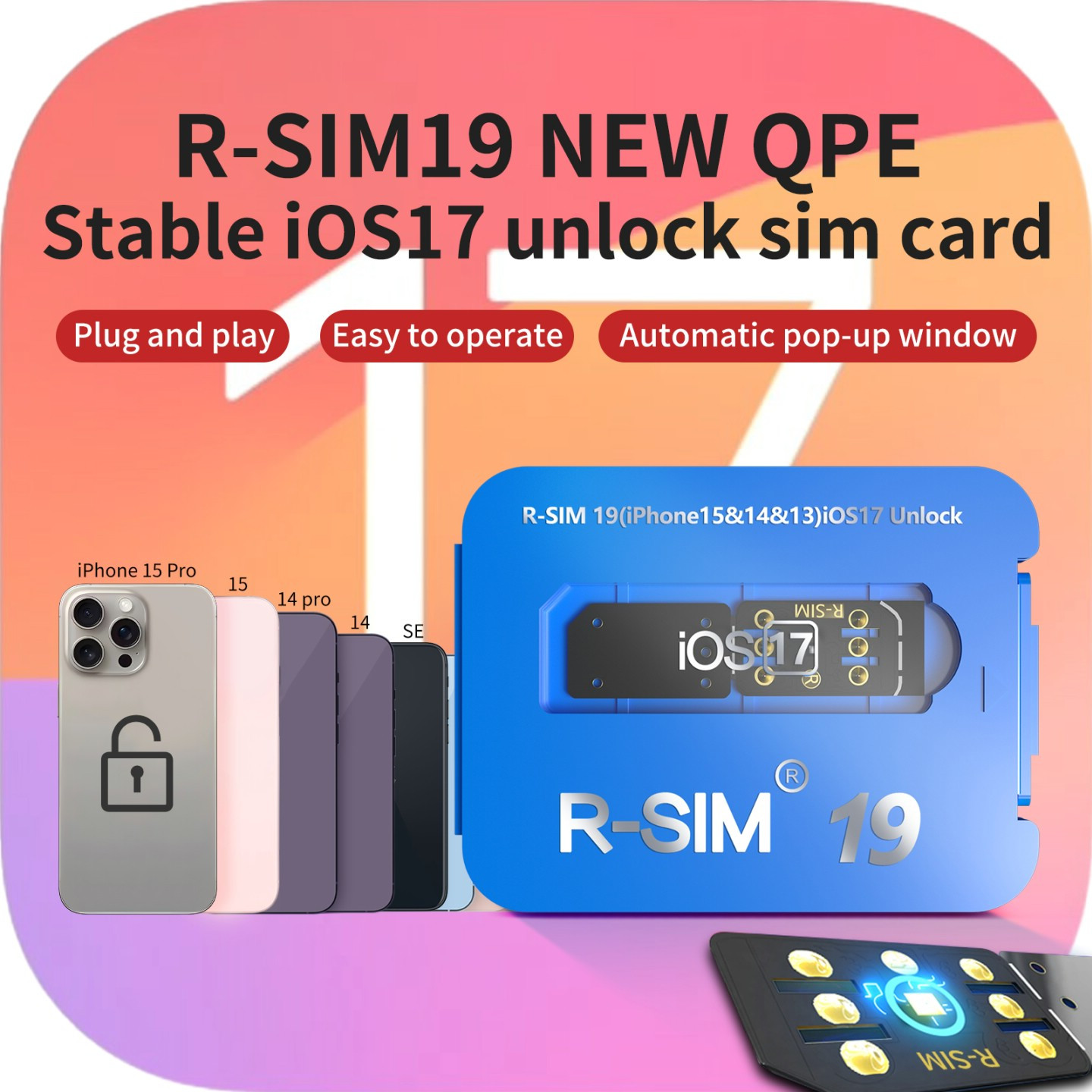 R-SIM19 QPE Stable Nano Unlock SIM Card For iPhone 15 14 13 12 Pro Max 11 IOS17