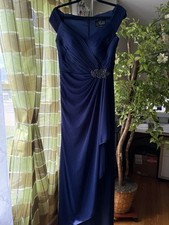 Alex Evenings Dress Navy Blue Gown Formal Evening Classic Party Size 8 Excellent
