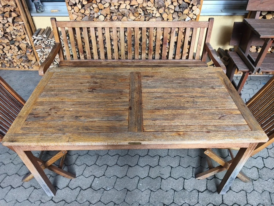 Garten-Möbel aus Teak Massivholz - 4-teilig (Tisch, 1 Bank und 2 Stühle) - Bild 2 von 4