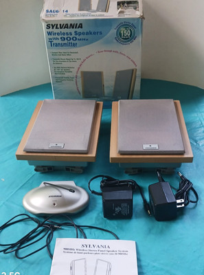 Sylvania 900MHz Wireless Stereo Panel Speaker System SA86014 set of 2 + manual