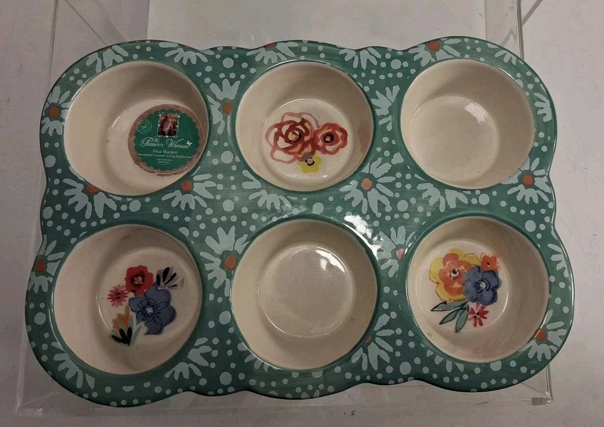Pioneer Woman Ceramic 6 Cup Muffin Pan Flea Market Teal Blue Florals Cupcake
Opens in a new window o