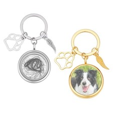 2 Pcs 2 Colors Pet Personalized Picture Keychain, 2.36inch Pet Memorial Photo