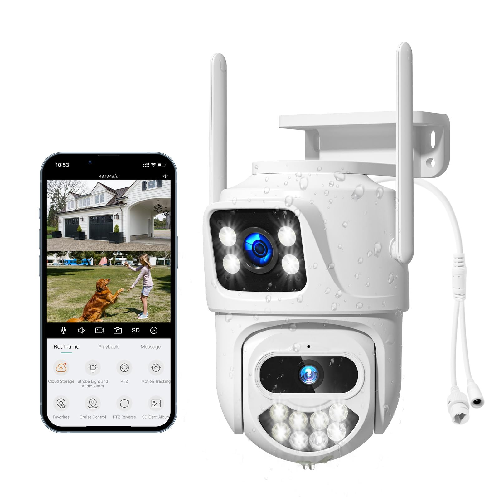 W7 Dual Lens Security Cameras Outdoor,6MP PTZ WiFi Wireless Camera with 9.8Ft...