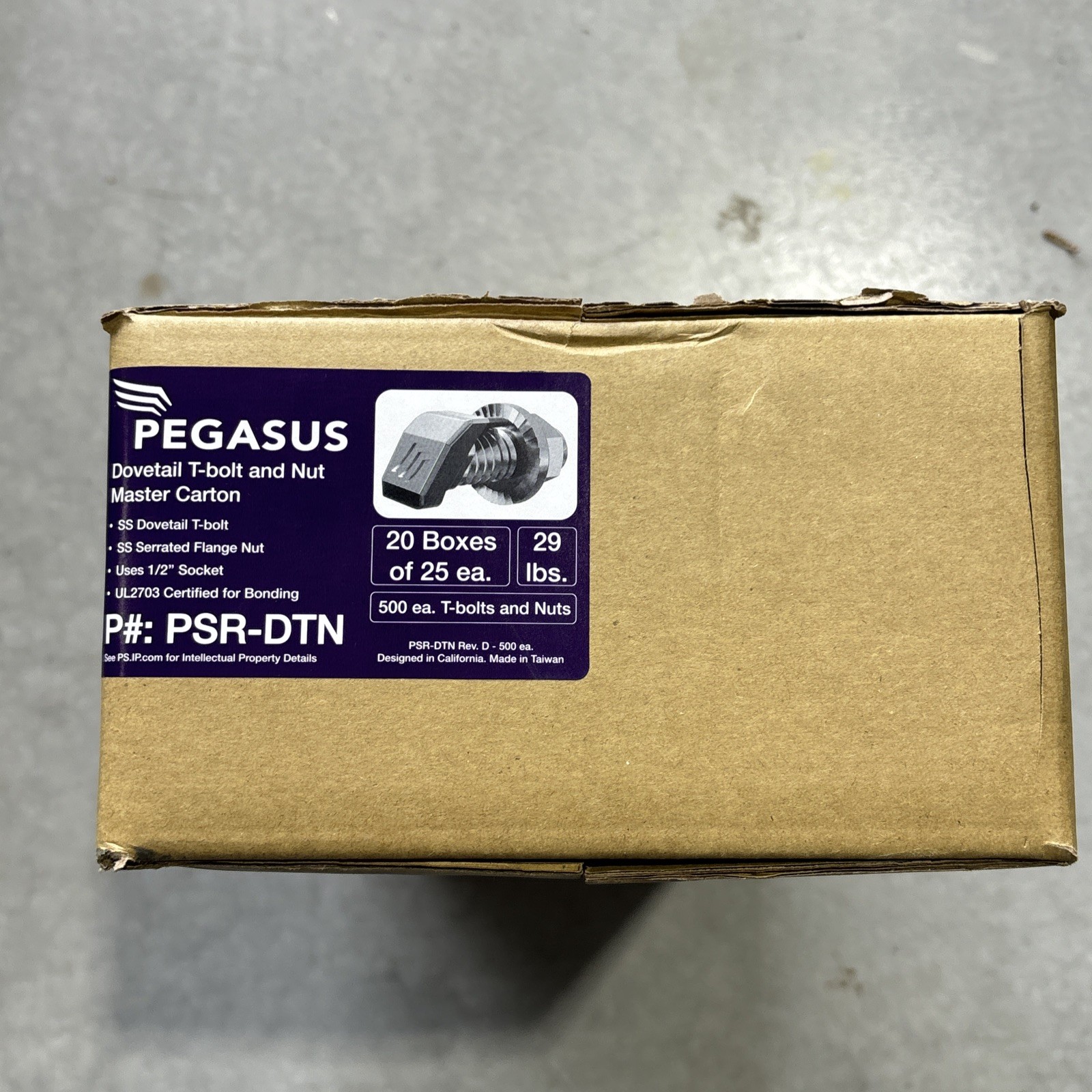 Pegasus PSR-DTN SS Dovetail T Bolt And Flanged Nut 1/2 Socket (Box Of 500)