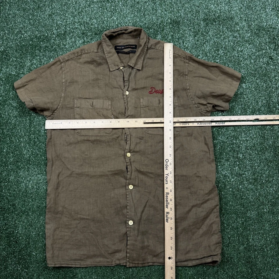 Camisa abotonada de gran tamaño Deus Ex Machina para hombre talla XS talla S verde manga corta Foto 4 de 4
