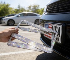 2pc Bling License Plate Frame Glitter Crystal Sparkling Rhinestone Diamond Caps